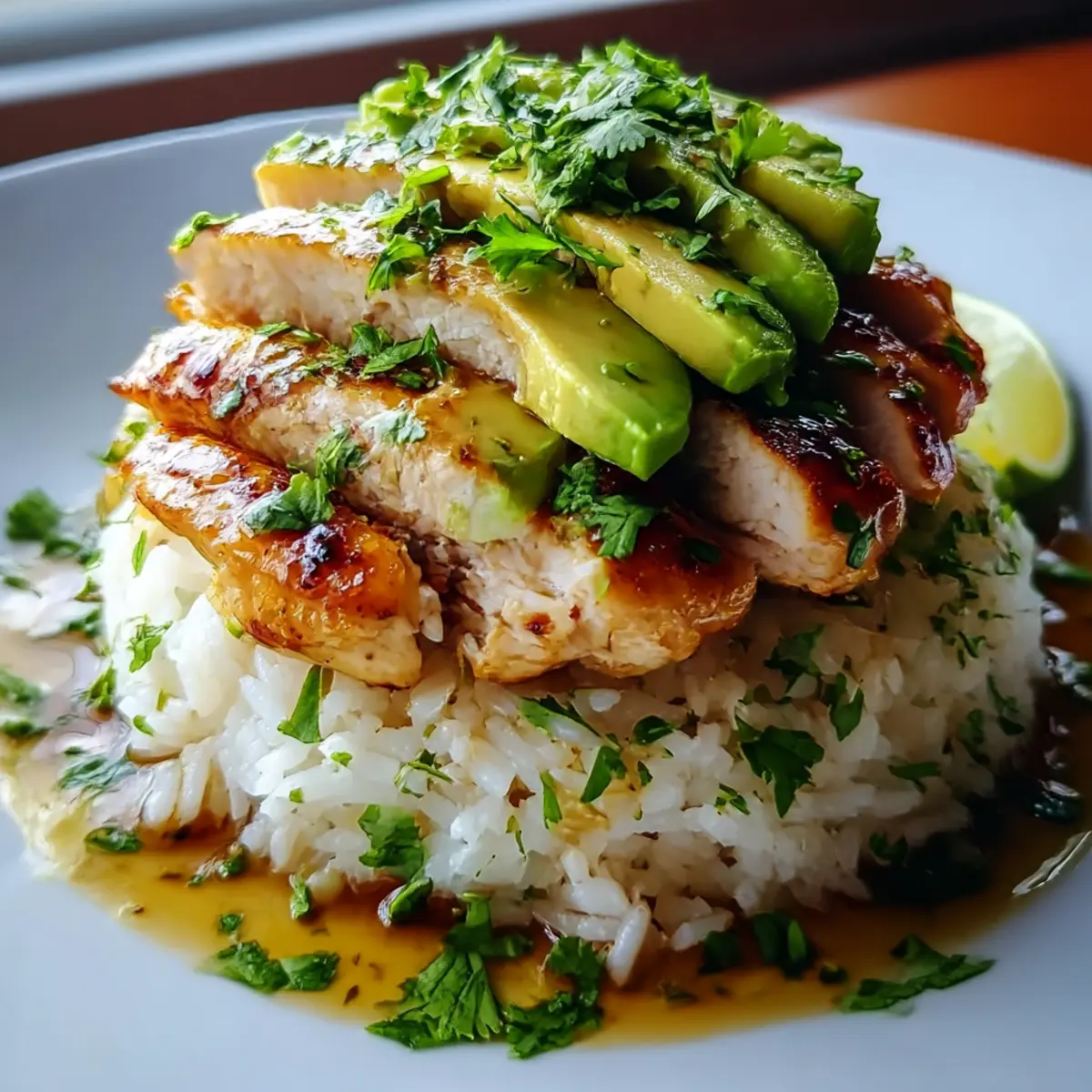 Honig-Limetten-Hühnchen mit Avocado-Reis-Stack lecker und gesund