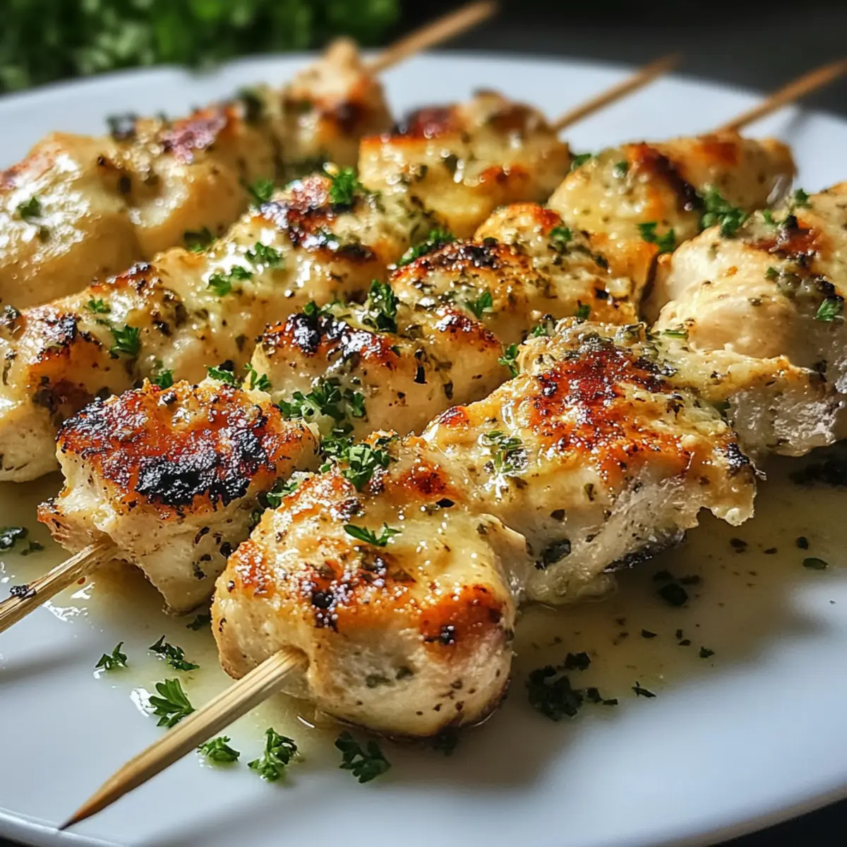 Knoblauch Parmesan Hähnchenspieße schnelle Grillidee