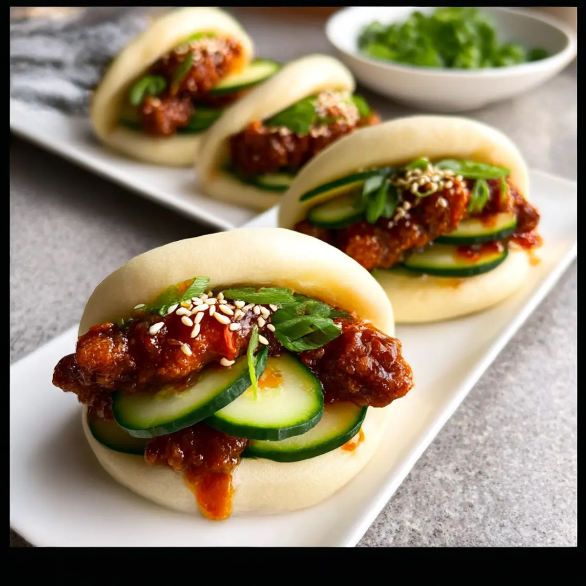 Koreanisches gebratenes Hähnchen Bao Brötchen Rezept