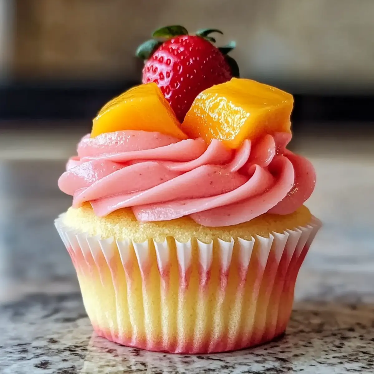 Mango Erdbeere Sonnenuntergang Cupcakes für den Sommer