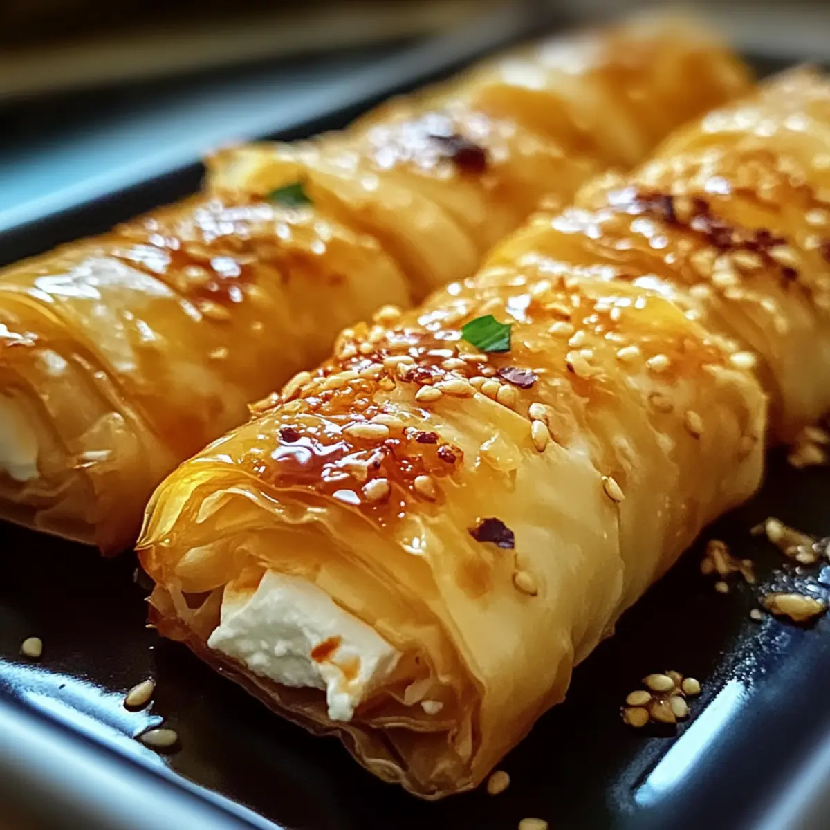 Ofen-frittierte Feta-Rollen mit Chili-Honig schnell genießen