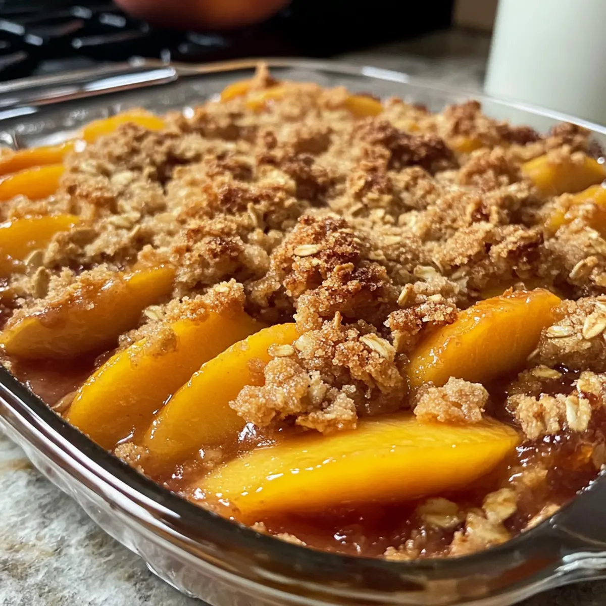 Pfirsichstreuselkuchen mit knusprigem Topping