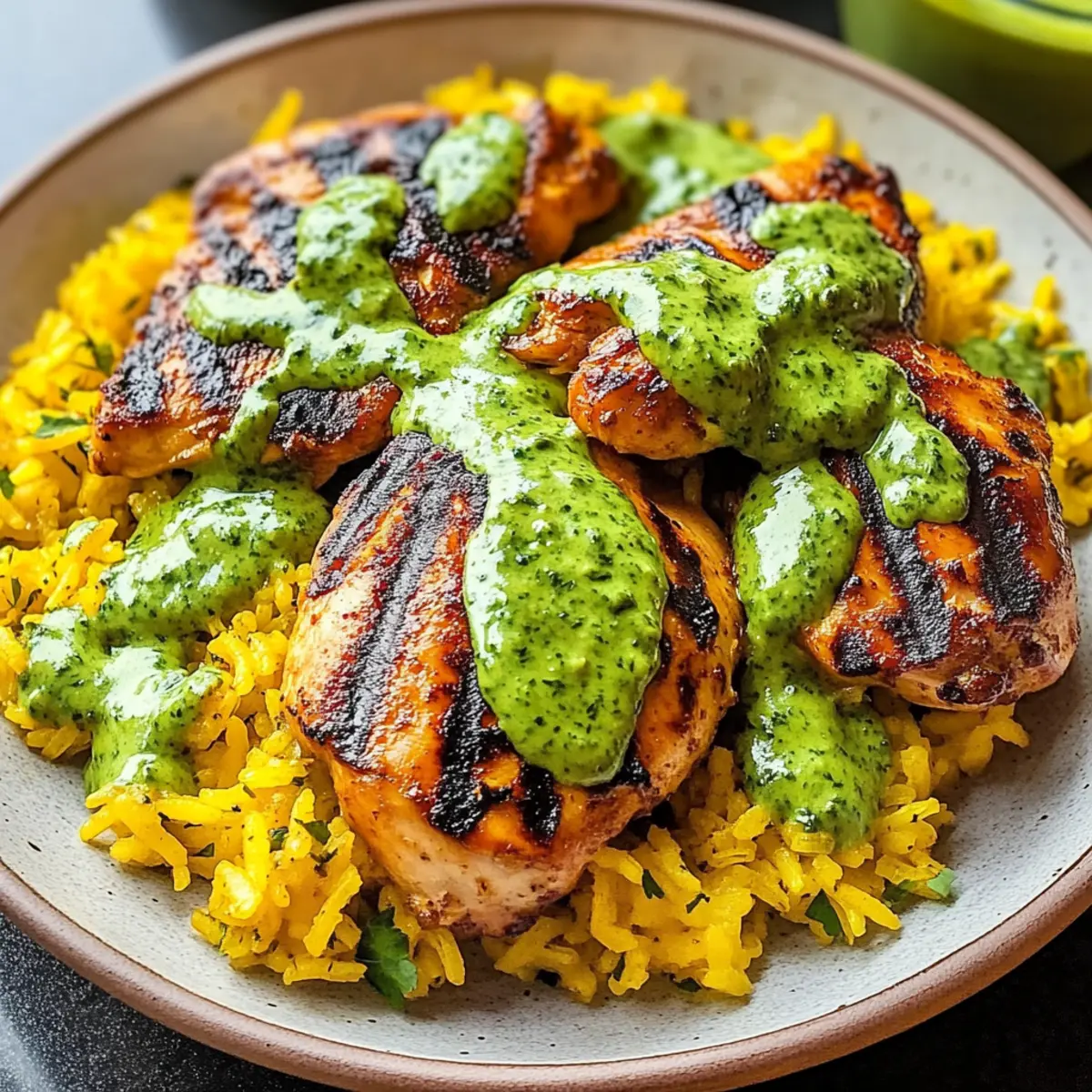 Peruanisches Huhn und Reis mit grüner Sauce schnell gemacht