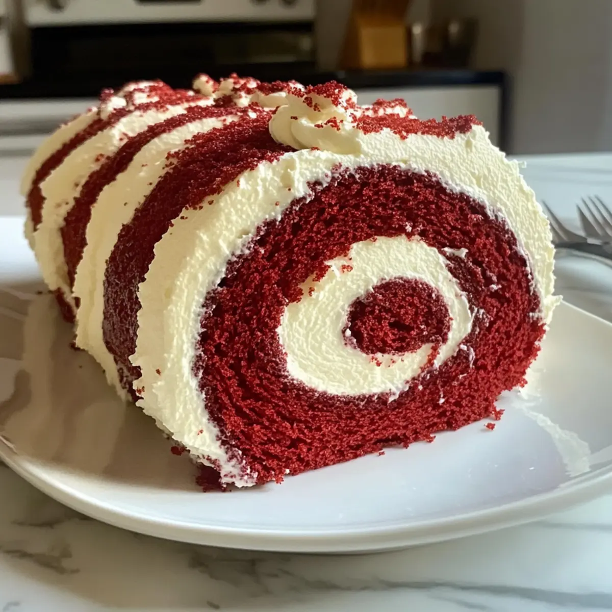Verführerische Rot Velvet Kuchenrolle mit Frischkäsefüllung