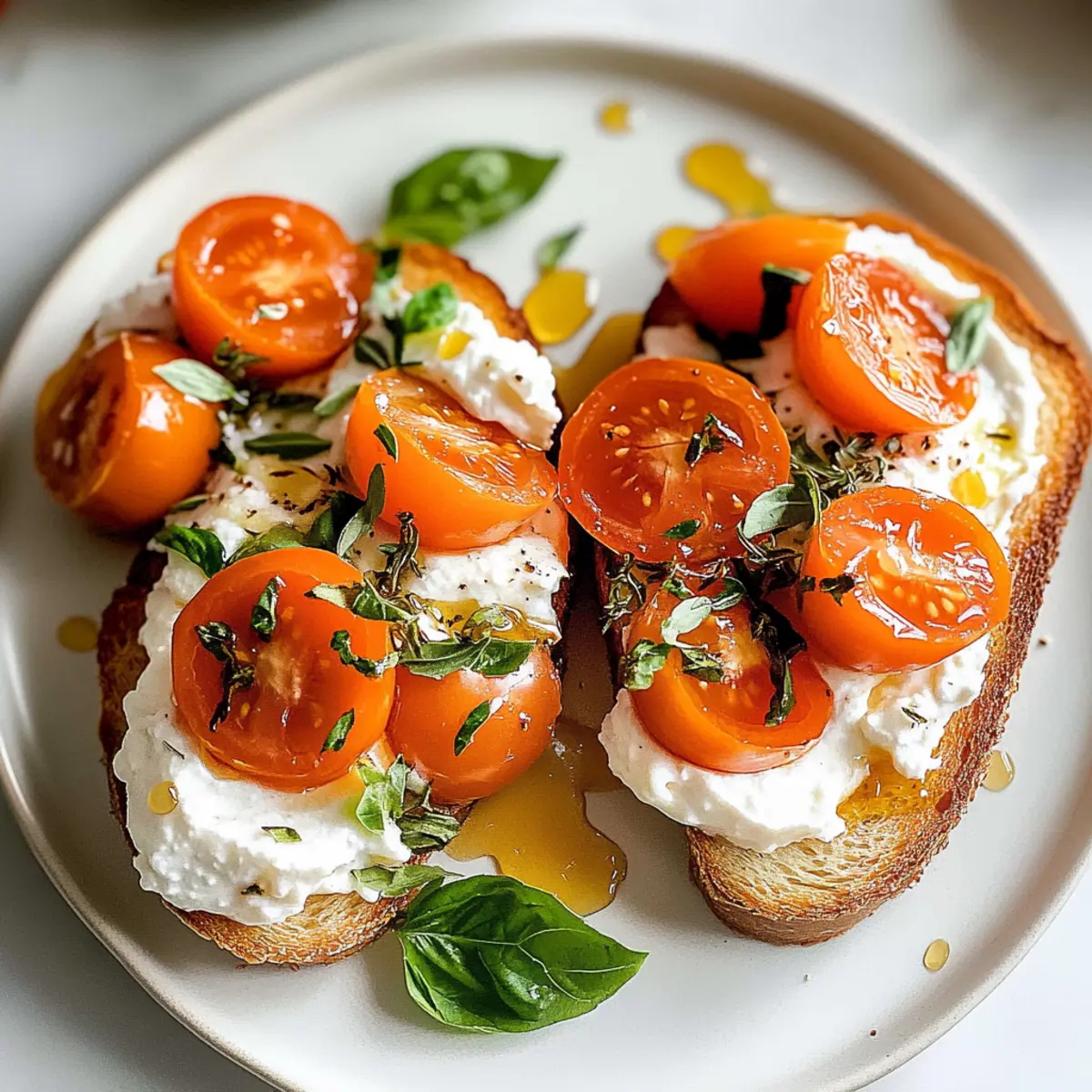Herzhafter aufgeschlagener Hüttenkäse-Toast mit Tomaten